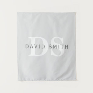 Moderner Name & Monogramm   Hell- & Dunkelgrau Wei Wandteppich
