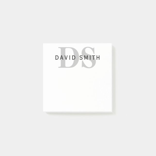 Moderner Name & Monogramm | Schwarz Weiß & Grau Post-it Klebezettel (Vorderseite)