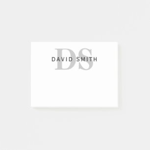 Moderner Name & Monogramm Weiß Schwarz & Grau Post-it Klebezettel