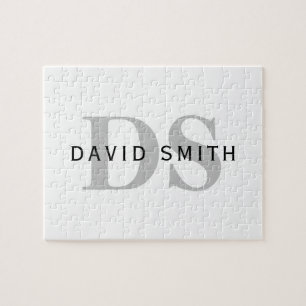 Moderner Name & Monogramm Weiß Schwarz & Grau Puzzle