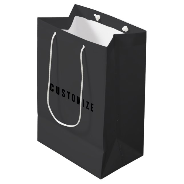 Moderner Name oder anderer Textbaustein | Dunkelgr Mittlere Geschenktüte (Vorderseite Schrägansicht)