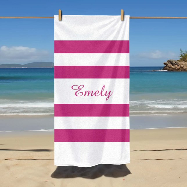 Moderner Name rosa gestreifter Pool  Strandtuch (Von Creator hochgeladen)