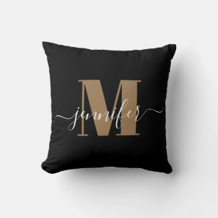 Moderner Name Schwarz und Gold elegante Monogrammb Kissen