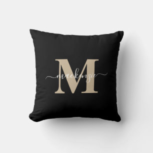 Moderner Name Schwarz und Gold elegante Monogrammb Kissen