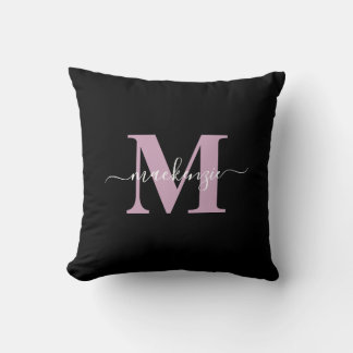 Moderner Name Schwarz und Lila Elegante Monogramm Kissen