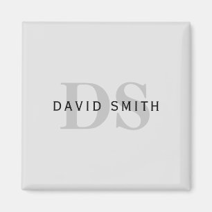 Moderner Name und Monogramm Bearbeitbar grau und Magnet