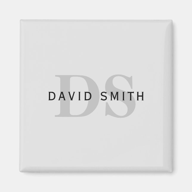 Moderner Name und Monogramm | Bearbeitbar grau und Magnet (Vorne)