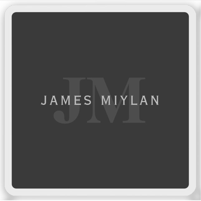 Moderner Name und Monogramm | Grau und Schwarz Aufkleber (Vorderseite)