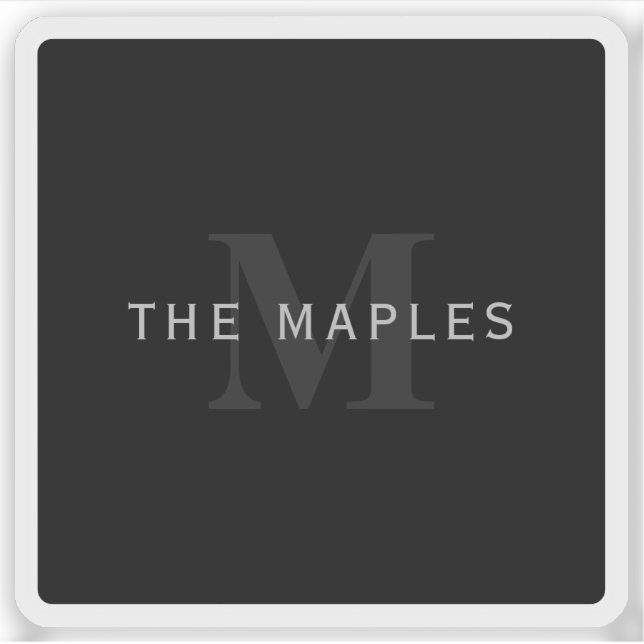 Moderner Name und Monogramm | Grau und Schwarz Aufkleber (Vorderseite)