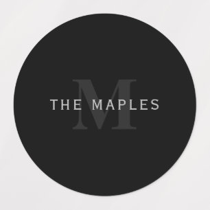 Moderner Name und Monogramm Grau und Schwarz Etiketten