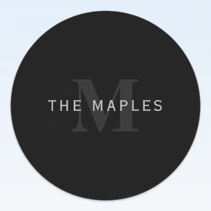 Moderner Name und Monogramm   Grau und Schwarz Etiketten