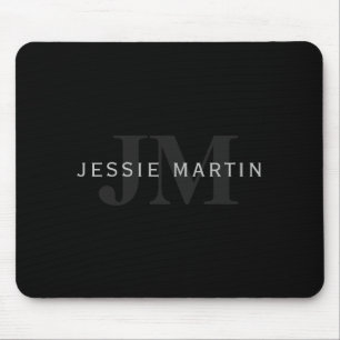 Moderner Name und Monogramm Grau und Schwarz Mousepad