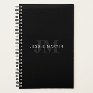 Moderner Name und Monogramm Grau und Schwarz Planer