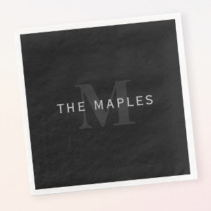 Moderner Name und Monogramm   Grau und Schwarz Serviette