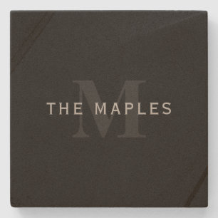 Moderner Name und Monogramm Grau und Schwarz Steinuntersetzer