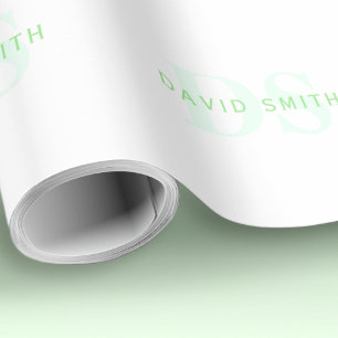 Moderner Name und Monogramm Grün/Weiß Geschenkpapier