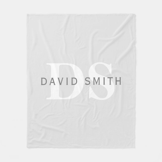 Moderner Name und Monogramm | Light & Dark Grau Wh Fleecedecke (Vorderseite)