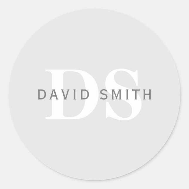 Moderner Name und Monogramm | Light & Dark Grau Wh Runder Aufkleber (Vorderseite)