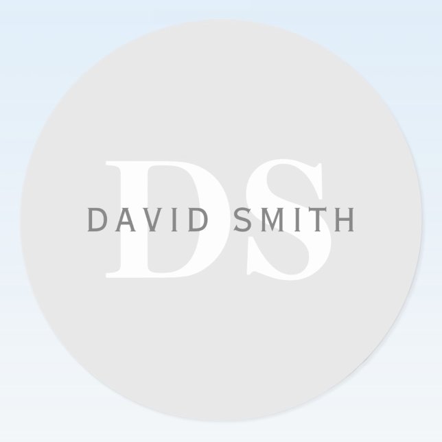 Moderner Name und Monogramm | Light & Dark Grau Wh Runder Aufkleber (Von Creator hochgeladen)