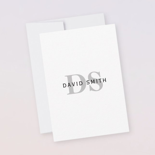 Moderner Name und Monogramm | Schwarz-weiß & grau Dankeskarte (Von Creator hochgeladen)