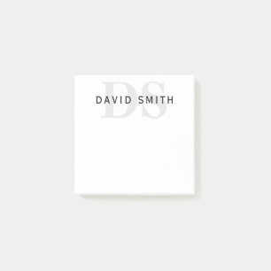 Moderner Name und Monogramm Schwarz-weiß & grau Post-it Klebezettel