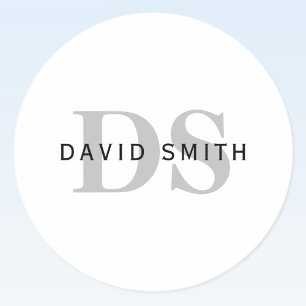 Moderner Name und Monogramm   Schwarz-weiß & grau Runder Aufkleber