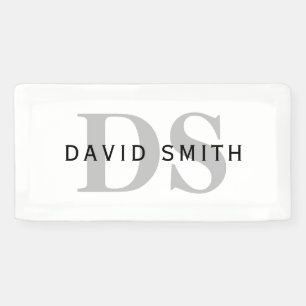 Moderner Name und Monogramm Weiß Schwarz & Grau Banner