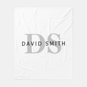 Moderner Name und Monogramm Weiß Schwarz & Grau Fleecedecke