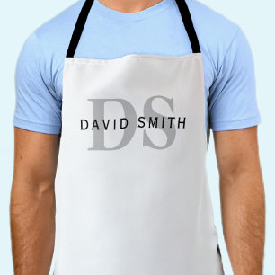 Moderner Name und Monogramm   Weiß Schwarz & Grau Schürze