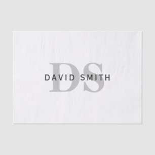 Moderner Name und Monogramm   Weiß Schwarz & Grau Seidenpapier