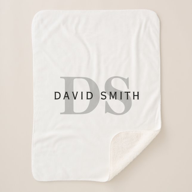 Moderner Name und Monogramm | Weiß Schwarz & Grau Sherpadecke (Vorderseite)