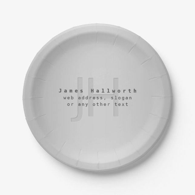 Moderner Name und Slogan | Grau Gradient Pappteller (Vorderseite)