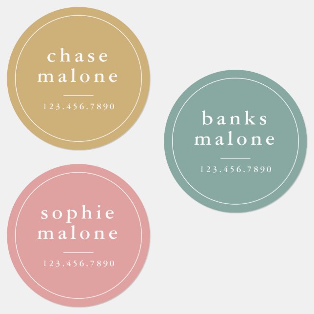 Moderner Name und Telefonnummer wasserdicht Etiketten (Gruppe)