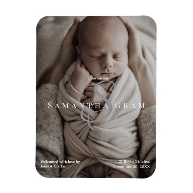 Moderner Namensmonogramm Neugeborenen-Foto  Magnet (Vertikal)