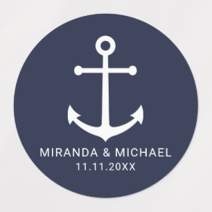Moderner Nautic Navy Blue Anchor Gastgeschenk Hoch Etiketten