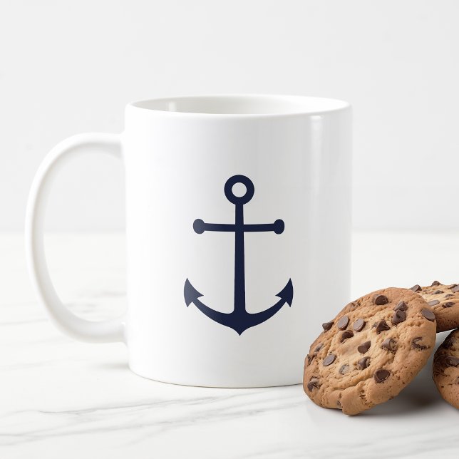 Moderner Nautical Navy Blue Anchor Kaffeetasse (Von Creator hochgeladen)