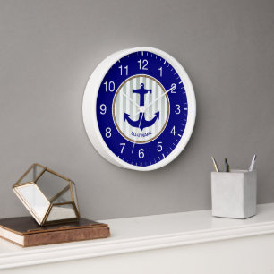Moderner Nautical Navy Blue Anchor Uhr
