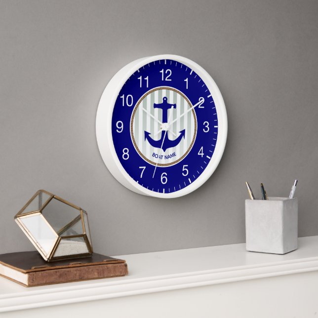 Moderner Nautical Navy Blue Anchor Uhr (Büro)