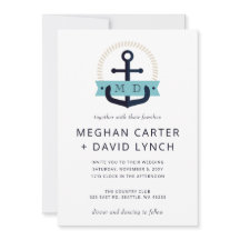 Moderner Navy Anchor Nautical Monogram Wedding Inv