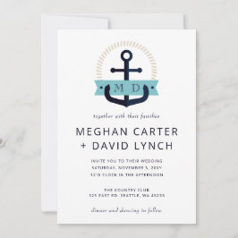 Moderner Navy Anchor Nautical Monogram Wedding Inv Einladung