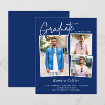 Moderner Navy Blue 3 Foto Abschluss Einladung
