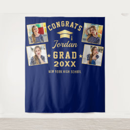 Moderner Navy Blue Abschluss 4 Foto Stand Hintergr Wandteppich