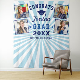 Moderner Navy Blue Abschluss 4 Foto Stand Hintergr Wandteppich