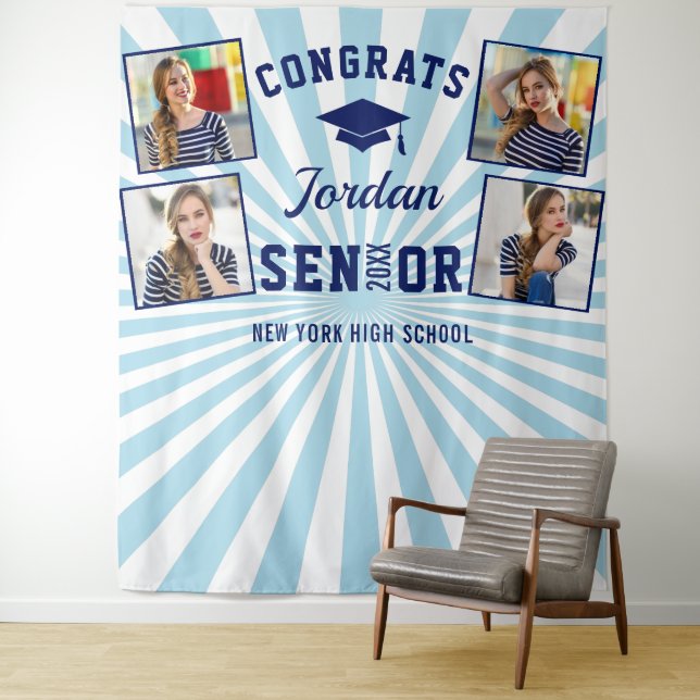 Moderner Navy Blue Abschluss 4 Foto Stand Hintergr Wandteppich (Beispiel)