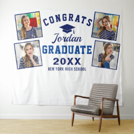 Moderner Navy Blue Abschluss 4 Foto Stand Hintergr Wandteppich