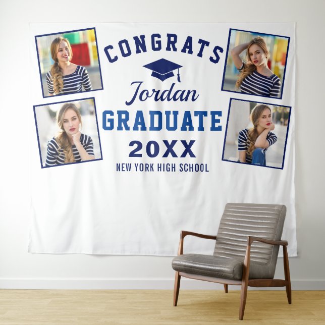 Moderner Navy Blue Abschluss 4 Foto Stand Hintergr Wandteppich (Beispiel (Horizontal))