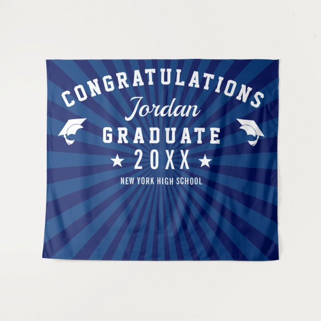 Moderner Navy Blue Abschluss Foto Stand Hintergrun Wandteppich (Vorderseite (Horizontal))