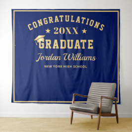 Moderner Navy Blue Abschluss Foto Stand Hintergrun Wandteppich