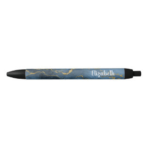 Moderner Navy Blue Gold Agate Geode Pen Kugelschreiber