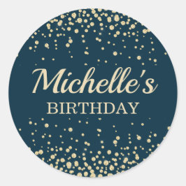 Moderner Navy Blue Gold Glitzer Geburtstag Runder Aufkleber